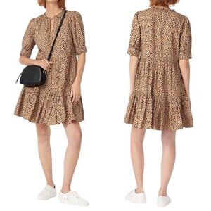 J. CREW Women’s Leopard Dot Cotton Ruffleneck Tiered Popover Dress Small Tall